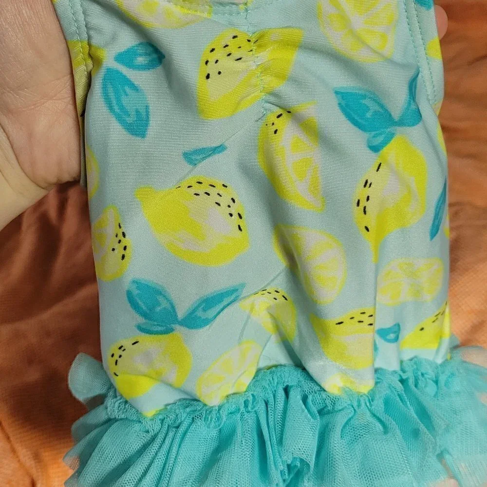 Cat & Jack One Peice Baithing Blue And Lemons Tutu Bottom Snaps Size 6-9M